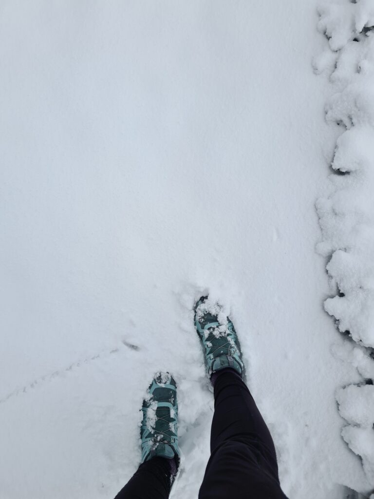 Erste Fußstapfen im frischen Schnee