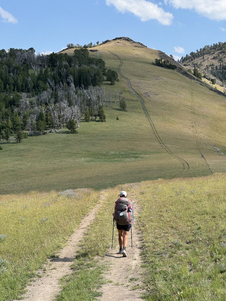 Der steile Anstieg auf den Berg zieht sich vor uns, während der Trail uns zu einer neuen Herausforderung führt. Trotz der Mücken und der Hitze wissen wir, dass uns atemberaubende Aussichten erwarten.